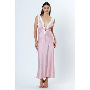 Storia Pink Satin Lace-Trimmed Chemise Dress
